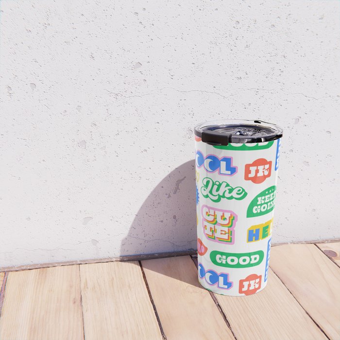 Retro funny sticker quote label pattern Travel Mug Gallery Image 4