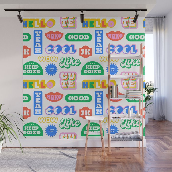 Retro funny sticker quote label pattern Wall Mural Gallery Image 1