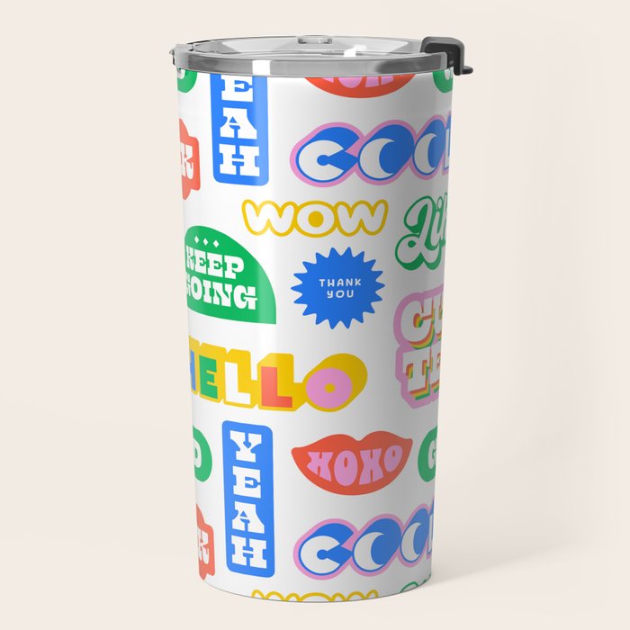 Retro funny sticker quote label pattern Travel Mug Gallery Image 2