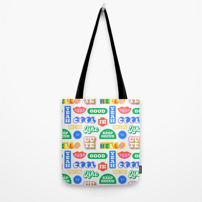 Retro funny sticker quote label pattern Tote Bag Gallery Image 2