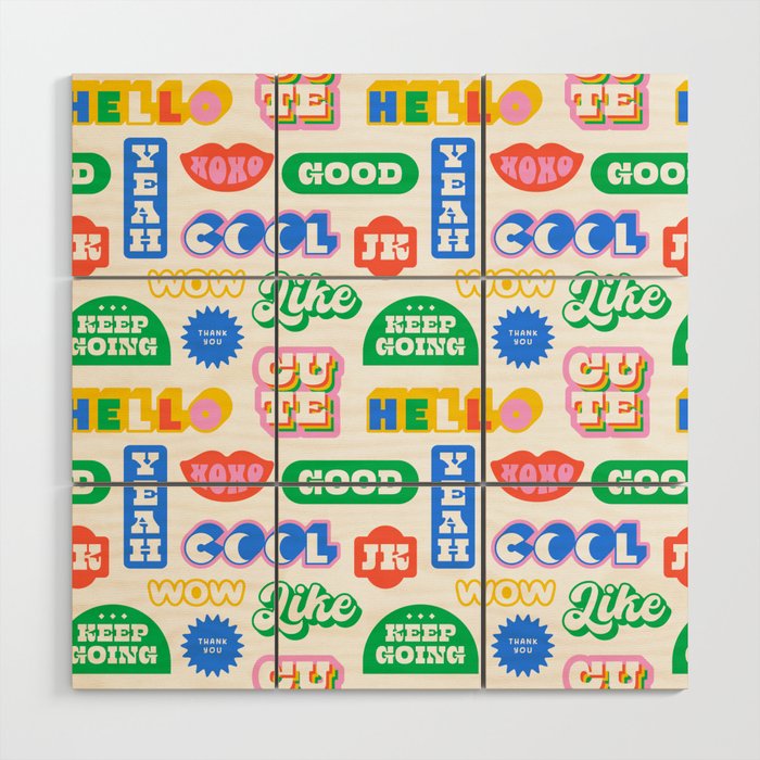 Retro funny sticker quote label pattern Wood Wall Art Gallery Image 1