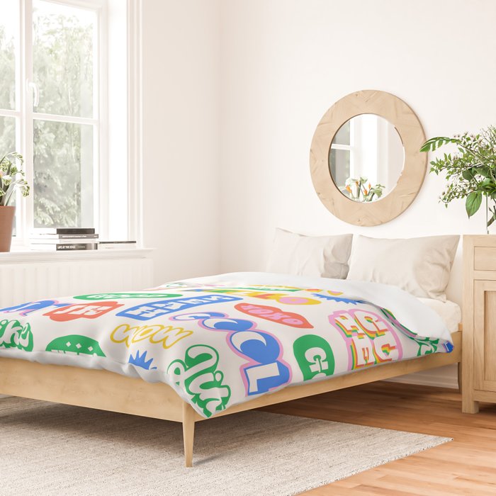 Retro funny sticker quote label pattern Duvet Cover Gallery Image 2