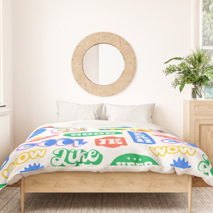 Retro funny sticker quote label pattern Duvet Cover Gallery Image 3
