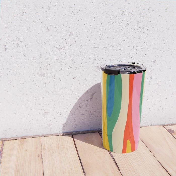 Wild Stripes Colorful Modern Abstract Pop Pattern Blue Pink Red Green Mustard Yellow Travel Mug Gallery Image 4