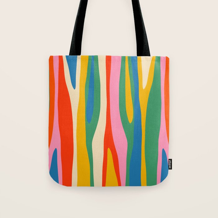 Wild Stripes Colorful Modern Abstract Pop Pattern Blue Pink Red Green Mustard Yellow Tote Bag Gallery Image 1