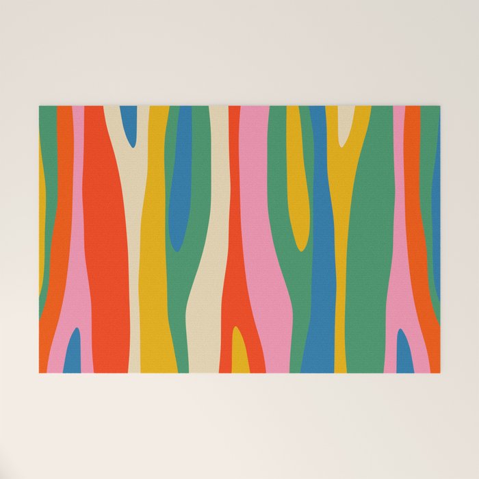 Wild Stripes Colorful Modern Abstract Pop Pattern Blue Pink Red Green Mustard Yellow Welcome Mat Gallery Image 1