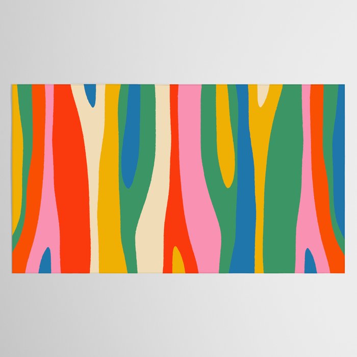 Wild Stripes Colorful Modern Abstract Pop Pattern Blue Pink Red Green Mustard Yellow Tablecloth Gallery Image 2