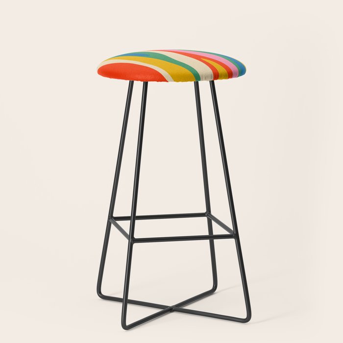 Wild Stripes Colorful Modern Abstract Pop Pattern Blue Pink Red Green Mustard Yellow Stool Gallery Image 1