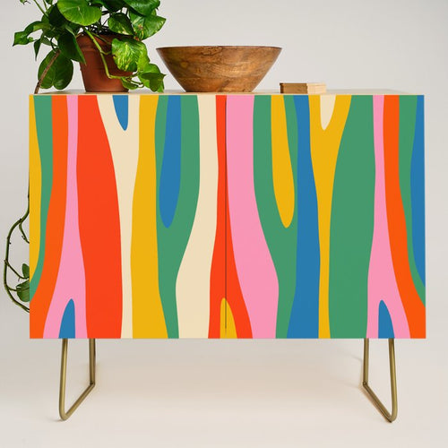 Wild Stripes Colorful Modern Abstract Pop Pattern Blue Pink Red Green Mustard Yellow Credenza
