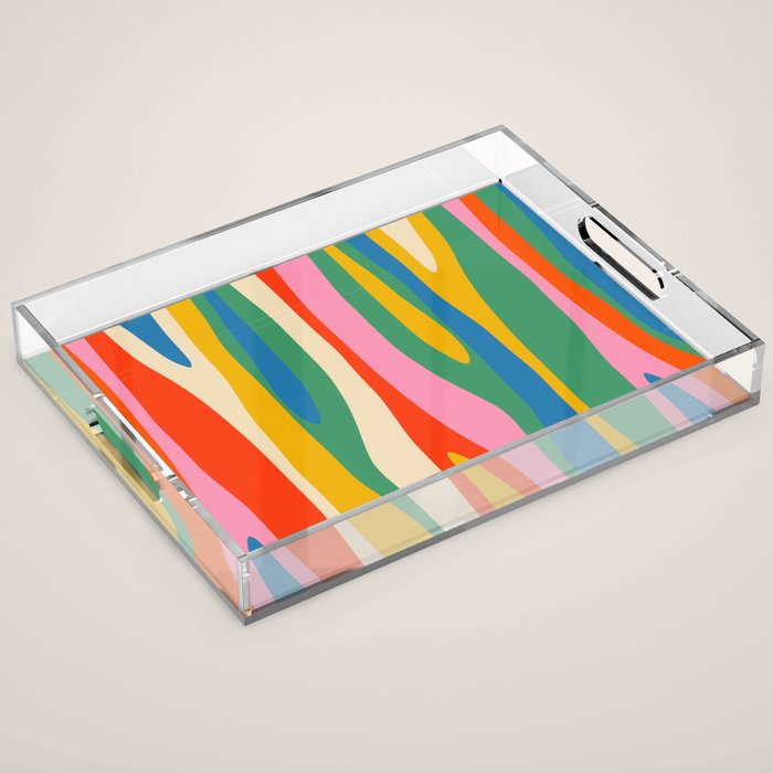 Wild Stripes Colorful Modern Abstract Pop Pattern Blue Pink Red Green Mustard Yellow Acrylic Tray Gallery Image 1