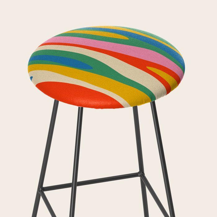 Wild Stripes Colorful Modern Abstract Pop Pattern Blue Pink Red Green Mustard Yellow Stool Gallery Image 2