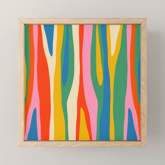 Wild Stripes Colorful Modern Abstract Pop Pattern Blue Pink Red Green Mustard Yellow Mini Art Print Gallery Image 1