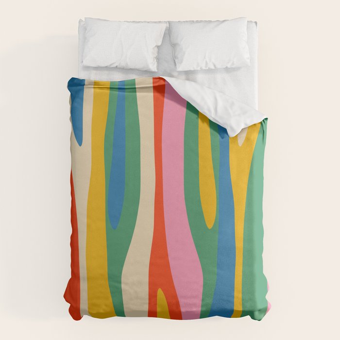 Wild Stripes Colorful Modern Abstract Pop Pattern Blue Pink Red Green Mustard Yellow Duvet Cover Gallery Image 1