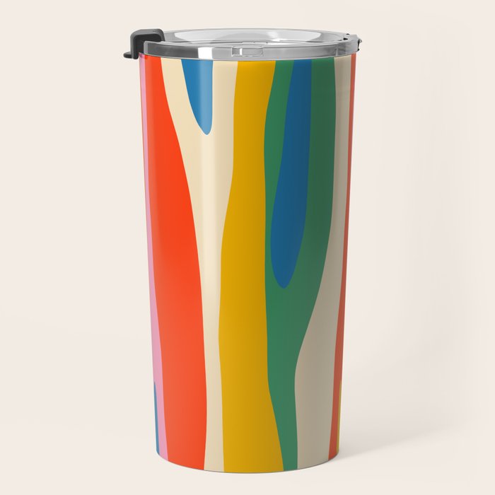 Wild Stripes Colorful Modern Abstract Pop Pattern Blue Pink Red Green Mustard Yellow Travel Mug Gallery Image 3