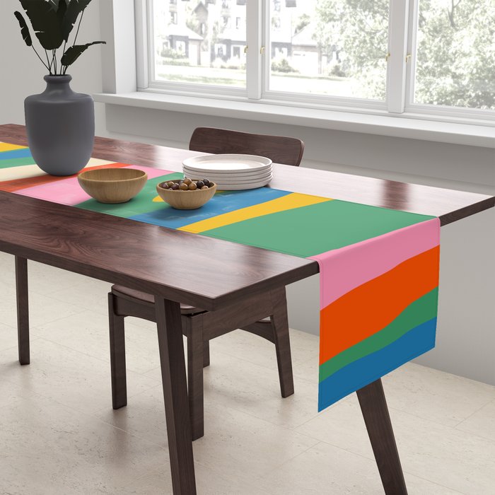 Wild Stripes Colorful Modern Abstract Pop Pattern Blue Pink Red Green Mustard Yellow Table Runner Gallery Image 2