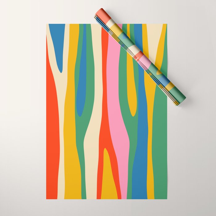 Wild Stripes Colorful Modern Abstract Pop Pattern Blue Pink Red Green Mustard Yellow Wrapping Paper Gallery Image 1