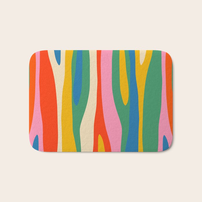 Wild Stripes Colorful Modern Abstract Pop Pattern Blue Pink Red Green Mustard Yellow Bath Mat Gallery Image 1