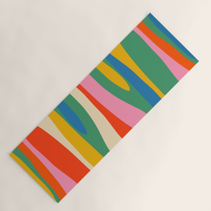 Wild Stripes Colorful Modern Abstract Pop Pattern Blue Pink Red Green Mustard Yellow Yoga Mat Gallery Image 1