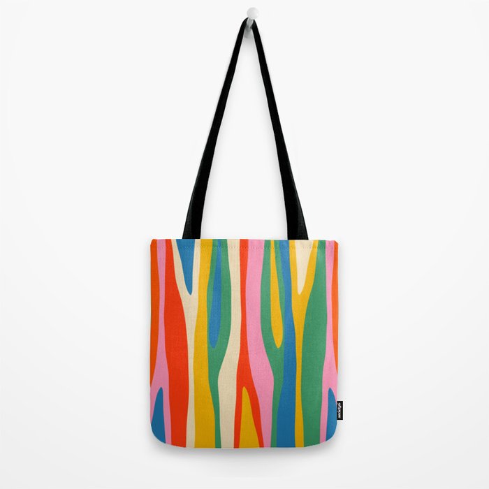 Wild Stripes Colorful Modern Abstract Pop Pattern Blue Pink Red Green Mustard Yellow Tote Bag Gallery Image 2
