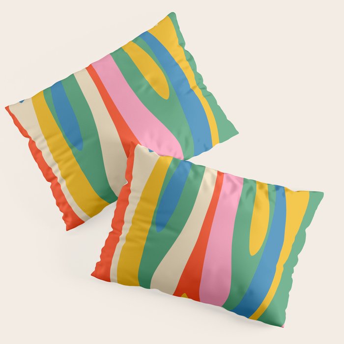 Wild Stripes Colorful Modern Abstract Pop Pattern Blue Pink Red Green Mustard Yellow Pillow Sham Gallery Image 3