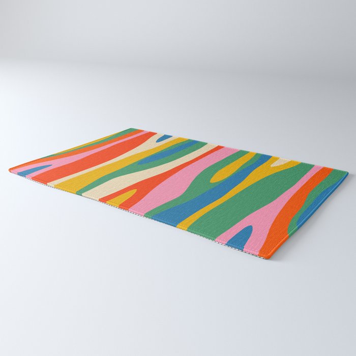 Wild Stripes Colorful Modern Abstract Pop Pattern Blue Pink Red Green Mustard Yellow Rug Gallery Image 3