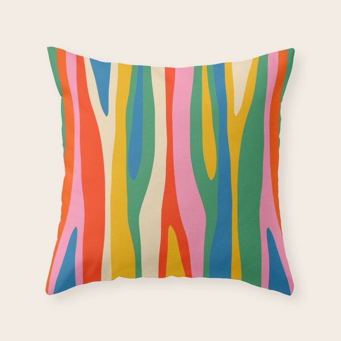 Wild Stripes Colorful Modern Abstract Pop Pattern Blue Pink Red Green Mustard Yellow Throw Pillow Gallery Image 6