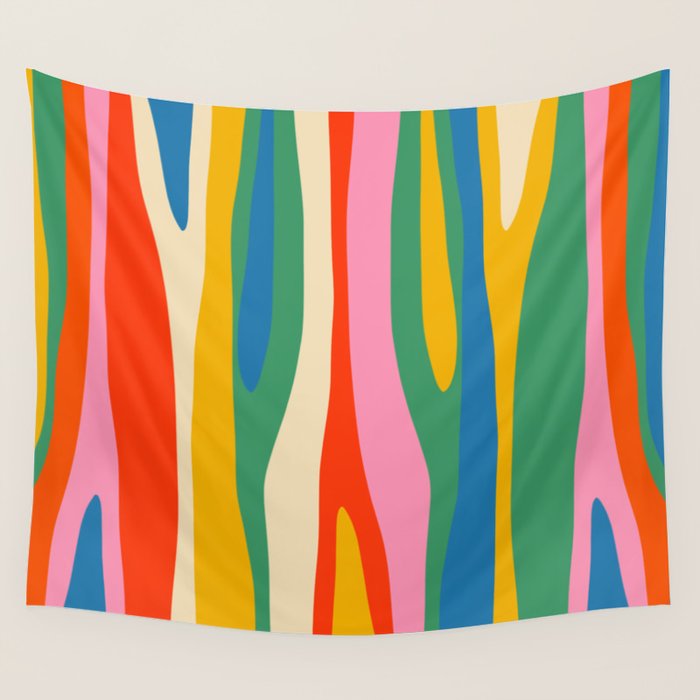 Wild Stripes Colorful Modern Abstract Pop Pattern Blue Pink Red Green Mustard Yellow Wall Tapestry Gallery Image 4