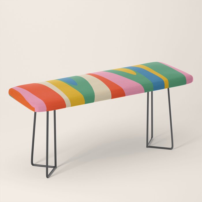 Wild Stripes Colorful Modern Abstract Pop Pattern Blue Pink Red Green Mustard Yellow Bench Gallery Image 1