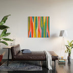 Wild Stripes Colorful Modern Abstract Pop Pattern Blue Pink Red Green Mustard Yellow Wood Wall Art Gallery Image 2