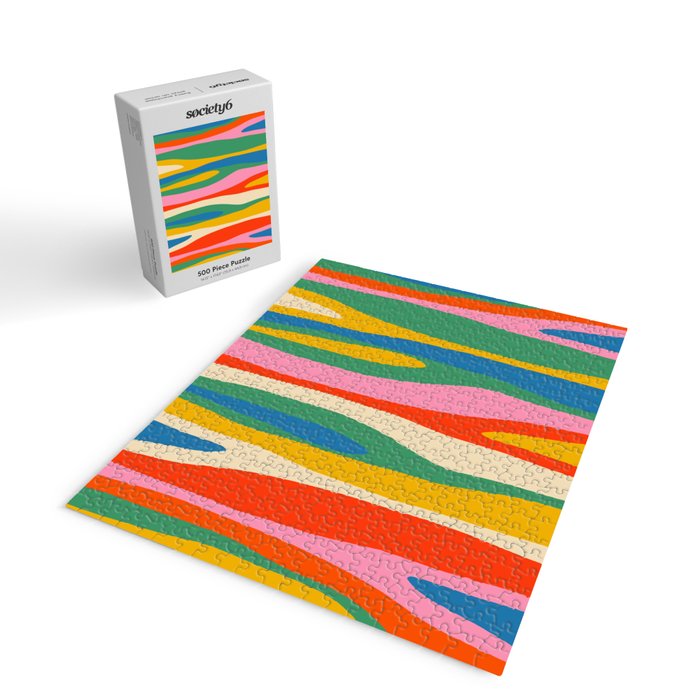 Wild Stripes Colorful Modern Abstract Pop Pattern Blue Pink Red Green Mustard Yellow Jigsaw Puzzle Gallery Image 2