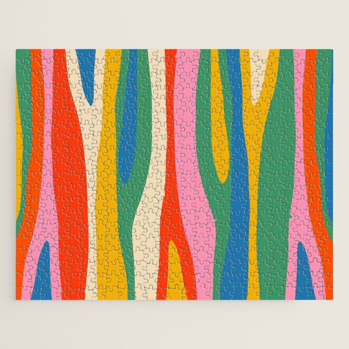 Wild Stripes Colorful Modern Abstract Pop Pattern Blue Pink Red Green Mustard Yellow Jigsaw Puzzle Gallery Image 1