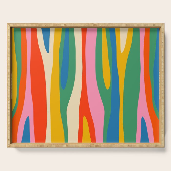 Wild Stripes Colorful Modern Abstract Pop Pattern Blue Pink Red Green Mustard Yellow Serving Tray Gallery Image 1