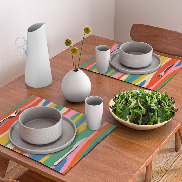 Wild Stripes Colorful Modern Abstract Pop Pattern Blue Pink Red Green Mustard Yellow Placemat Gallery Image 2