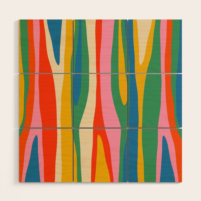 Wild Stripes Colorful Modern Abstract Pop Pattern Blue Pink Red Green Mustard Yellow Wood Wall Art Gallery Image 1