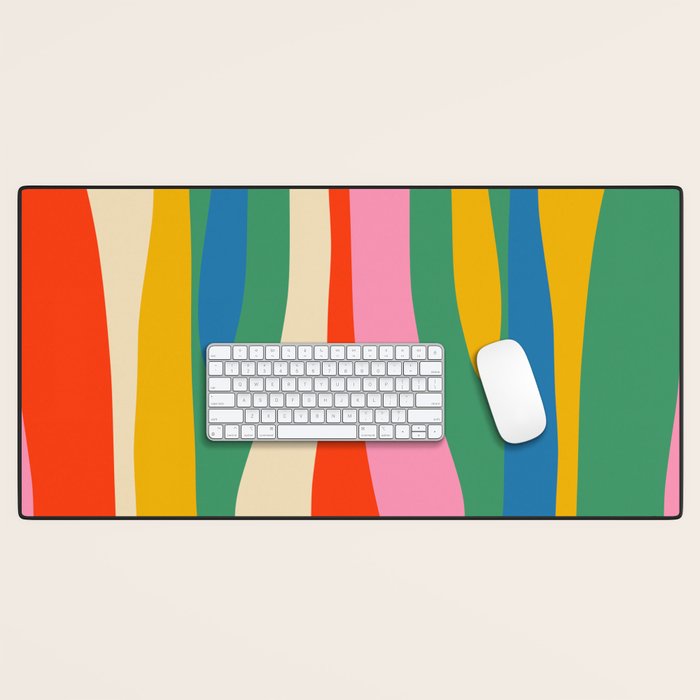 Wild Stripes Colorful Modern Abstract Pop Pattern Blue Pink Red Green Mustard Yellow Desk Mat Gallery Image 1