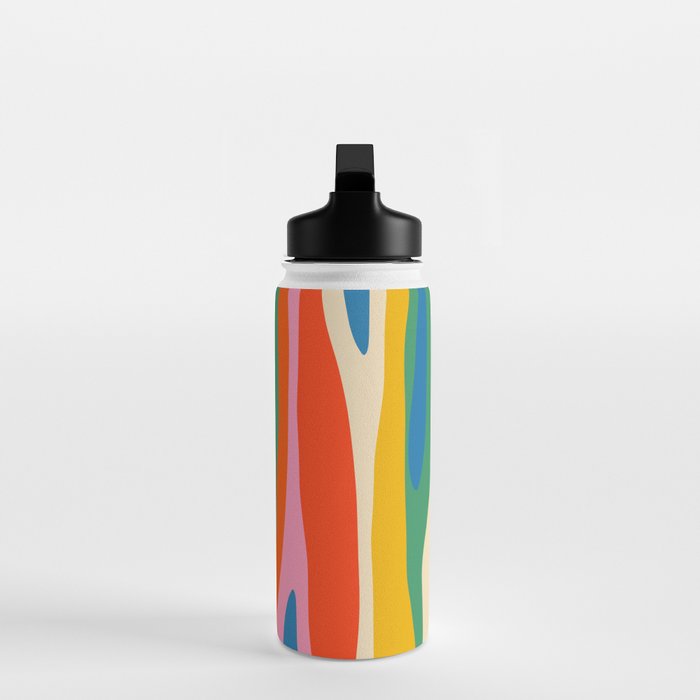 Wild Stripes Colorful Modern Abstract Pop Pattern Blue Pink Red Green Mustard Yellow Water Bottle Gallery Image 3