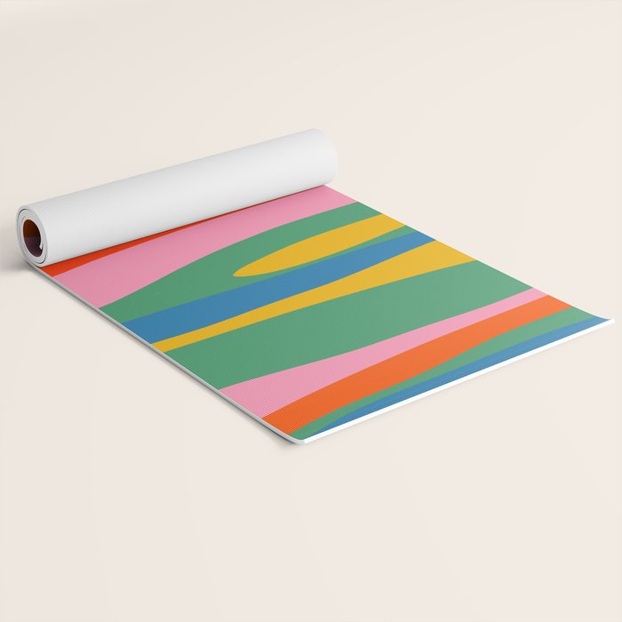 Wild Stripes Colorful Modern Abstract Pop Pattern Blue Pink Red Green Mustard Yellow Yoga Mat Gallery Image 2