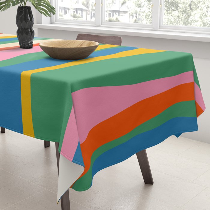 Wild Stripes Colorful Modern Abstract Pop Pattern Blue Pink Red Green Mustard Yellow Tablecloth Gallery Image 3