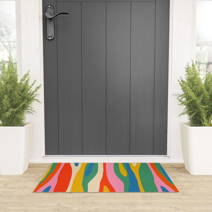 Wild Stripes Colorful Modern Abstract Pop Pattern Blue Pink Red Green Mustard Yellow Welcome Mat Gallery Image 3