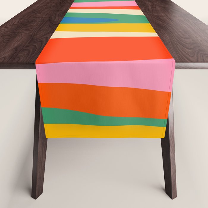 Wild Stripes Colorful Modern Abstract Pop Pattern Blue Pink Red Green Mustard Yellow Table Runner Gallery Image 1