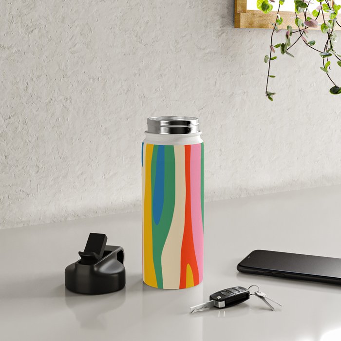 Wild Stripes Colorful Modern Abstract Pop Pattern Blue Pink Red Green Mustard Yellow Water Bottle Gallery Image 4