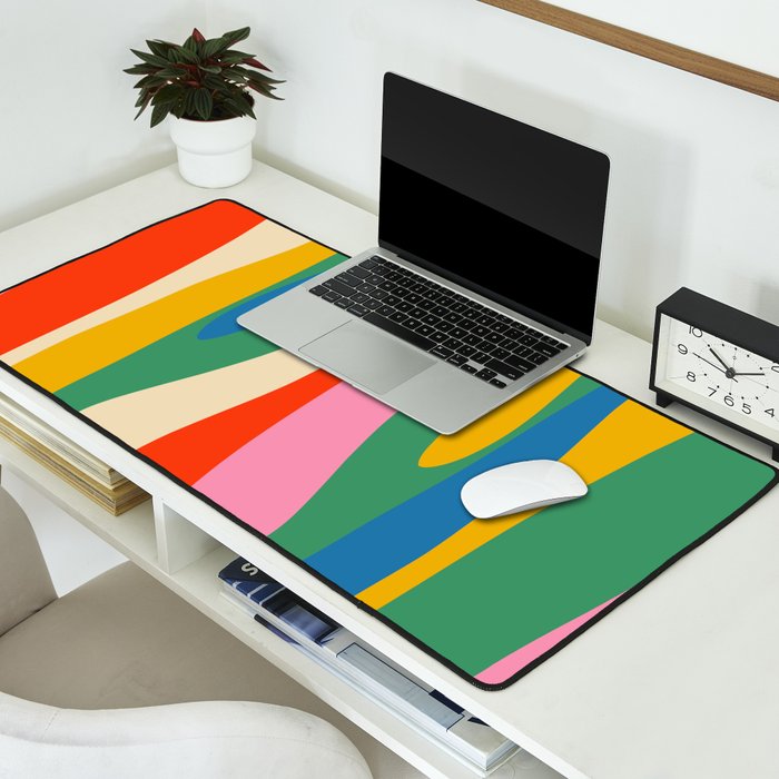 Wild Stripes Colorful Modern Abstract Pop Pattern Blue Pink Red Green Mustard Yellow Desk Mat Gallery Image 2
