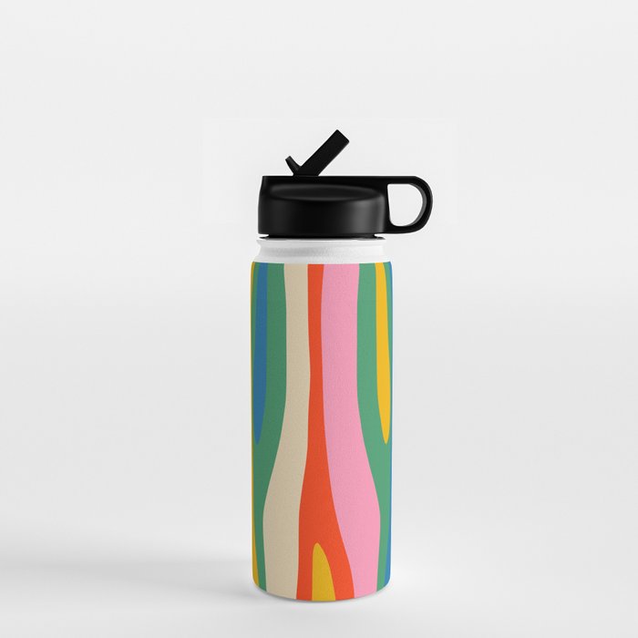Wild Stripes Colorful Modern Abstract Pop Pattern Blue Pink Red Green Mustard Yellow Water Bottle Gallery Image 1