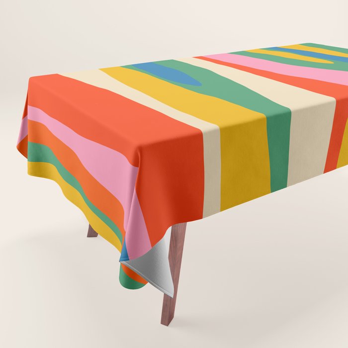 Wild Stripes Colorful Modern Abstract Pop Pattern Blue Pink Red Green Mustard Yellow Tablecloth Gallery Image 1