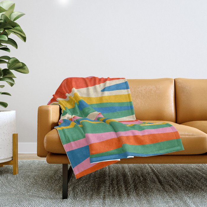 Wild Stripes Colorful Modern Abstract Pop Pattern Blue Pink Red Green Mustard Yellow Throw Blanket Gallery Image 1