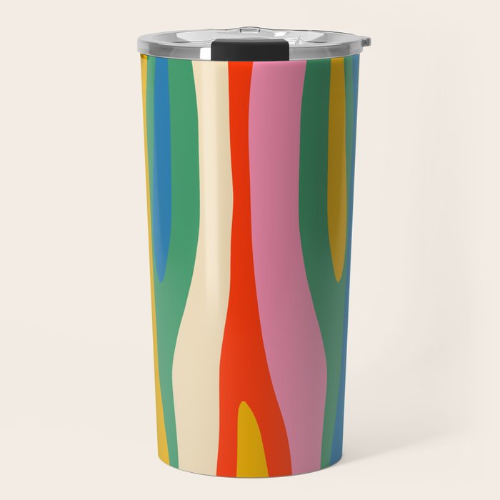 Wild Stripes Colorful Modern Abstract Pop Pattern Blue Pink Red Green Mustard Yellow Travel Mug Gallery Image 1