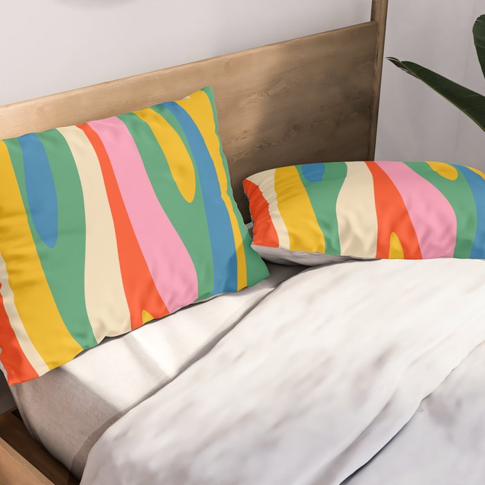 Wild Stripes Colorful Modern Abstract Pop Pattern Blue Pink Red Green Mustard Yellow Pillow Sham Gallery Image 2