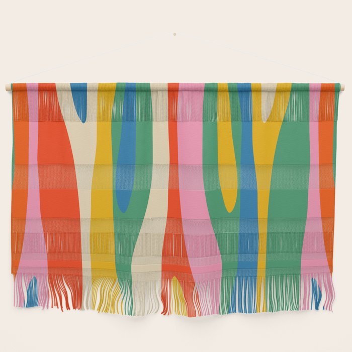 Wild Stripes Colorful Modern Abstract Pop Pattern Blue Pink Red Green Mustard Yellow Wall Hanging Gallery Image 1