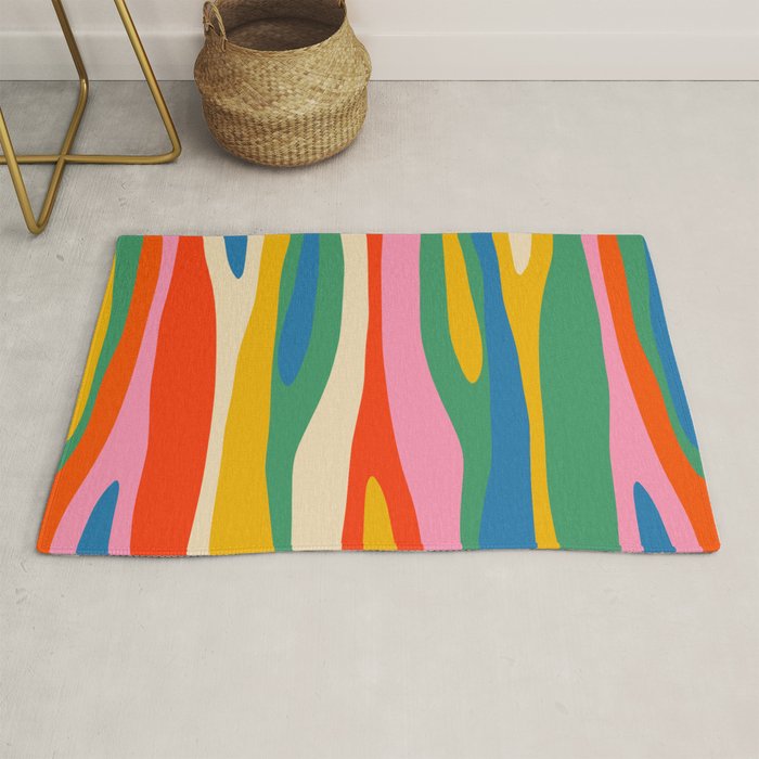Wild Stripes Colorful Modern Abstract Pop Pattern Blue Pink Red Green Mustard Yellow Rug Gallery Image 1