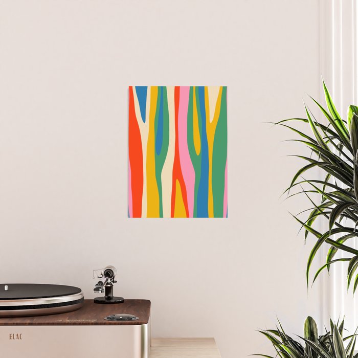 Wild Stripes Colorful Modern Abstract Pop Pattern Blue Pink Red Green Mustard Yellow Poster Gallery Image 2